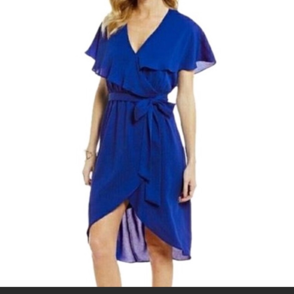 Gianni Bini Royal Blue Wrap Ruffle Dress